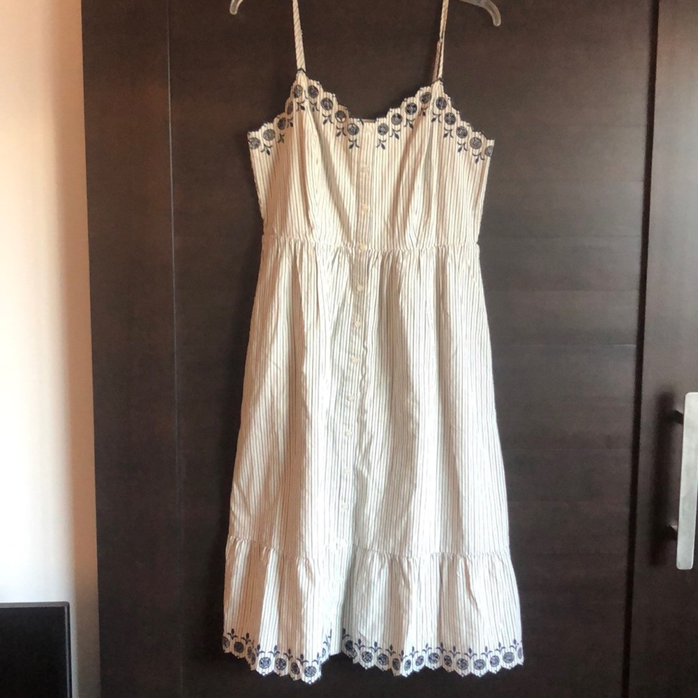 Madewell blue-white floral cutout midi dress